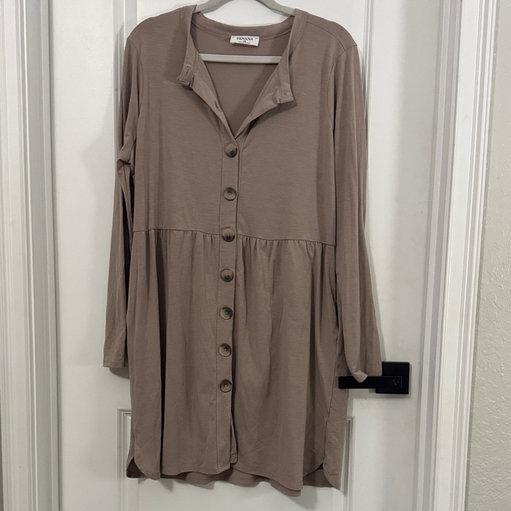 Zenana Outfitters Taupe Button-Down Mini Dress